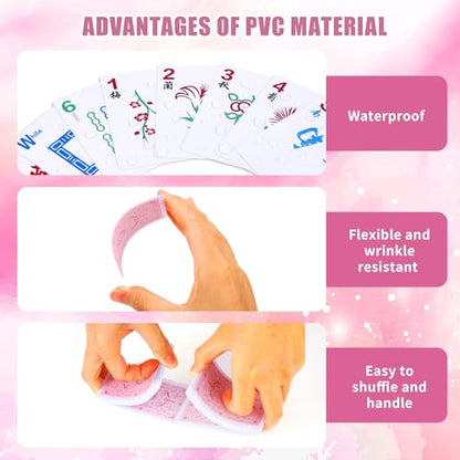 166Pcs Waterproof PVC Mahjong Playing Cards, Non-Slip Mahjong Cards Durable Portable Travel Family Board Game for Elderly Beginners Camping