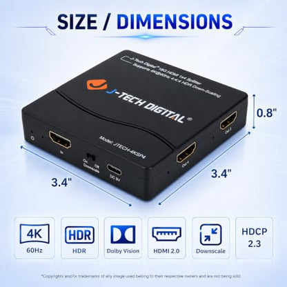J-Tech Digital HDMI Splitter 4K 60Hz 1X4 Multi-Resolution Output (MRO) HDMI 2.0 Splitter Supports downscale HDR HDR10 / Dolby Vision 4K@60Hz 4:4:4 HDCP2.3 2.2 (JTECH-4KSP4)