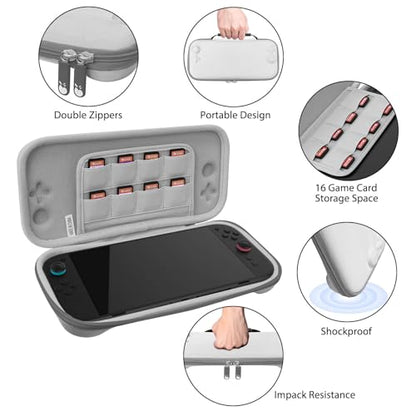RAVEtone Travel Carrying Case Compatible with Nintendo Switch 2 Model 2025, Ultra Slim Premium EVA Portable Hard Shell Pouch Waterproof Game Bag with 16 Game Cartridge Accessories (Gray) - color: Gray, style: Slim