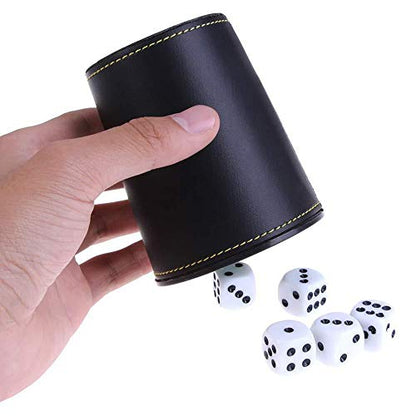 Leather Dice Cup, Quite Felt-Lined Interior, 6 Shaker Cups and 30 Dot Dices, one Carry Bag (Black and Green) - color: Black and Green
