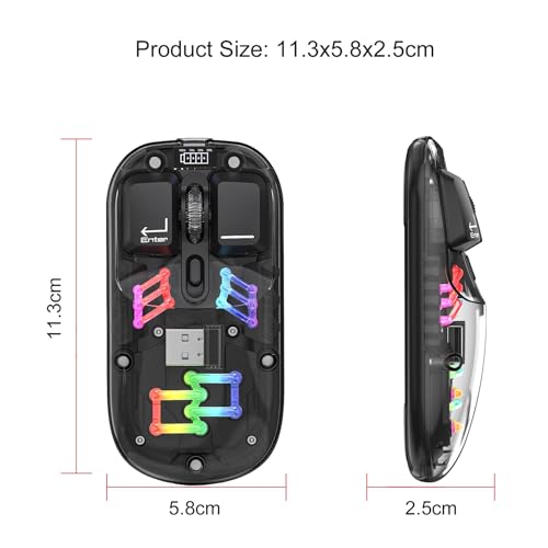 Wireless Bluetooth Mouse, Transparent BT + 2.4G Dual-Mode Mechanical Mouse with Magnetic Top Cover, Rechargeable RGB Backlit Gaming Mouse for Gaming/Esports/Desktop/Laptops/Tablets (Black) - color: Black