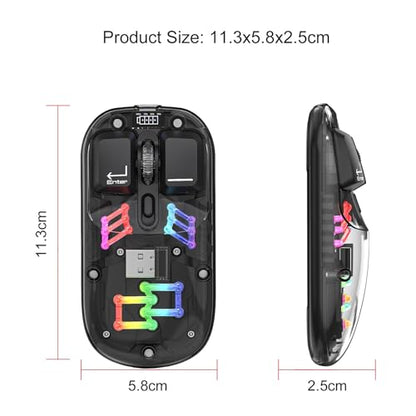 Wireless Bluetooth Mouse, Transparent BT + 2.4G Dual-Mode Mechanical Mouse with Magnetic Top Cover, Rechargeable RGB Backlit Gaming Mouse for Gaming/Esports/Desktop/Laptops/Tablets (Black) - color: Black