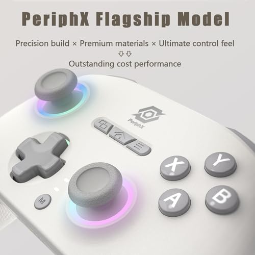 PeriphX Wireless PC Controller with 1000Hz Polling Rate, Switchable Hall and Tactile Triggers（Long/Short Travel Triggers）, Hall Joysticks, Turbo, Macro, RGB Lighting, 2.4G Bluetooth Wired, Compatible with Windows PC/ Switch1,2/Steam Deck/Android/iOS