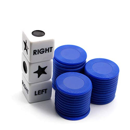 Bilywey Left Right Dice Set with 3 Dices + 36 Blue Chips (Blue) - color: Blue