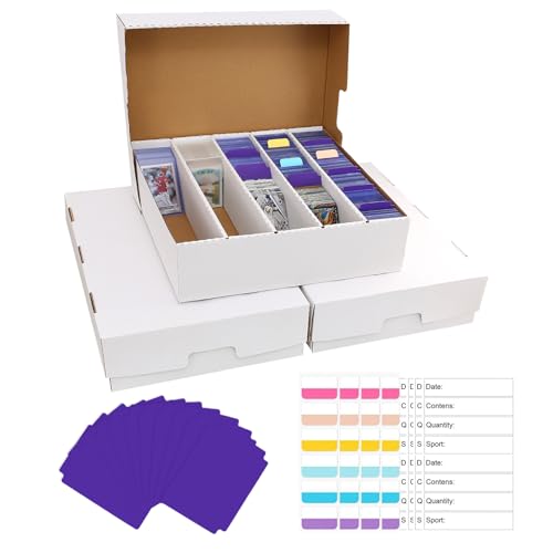 Trading Card Storage Box 5 Row Holds 3950-count,3 Pack Cardboard Storage Box with 24Divider+36 Index Label,Trading Card Dividers for Tcg,Sports,Mtg Cards (3 Pack-Large) - size: 3 Pack-Large
