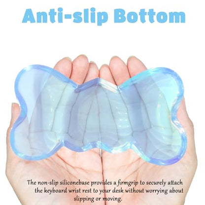 Gel Wrist Rest for Keyboard and Mouse Transparent Blue Bow Elbow Pad Cushion Ergonomic Cute Clear Cool Heart Mouse Wrist Pad Silicone Non-Slip Support for Computer Gaming Home Office Women Hand Pillow - color: Bow Blue