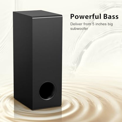 Sound Bar for Smart TV with Wired Subwoofer, 2.1 CH Small TV Soundbar Speakers, Support Bluetooth 5.3/ARC/Optical/AUX/USB Connectivity, S100 Pro, Black - color: Bright Black