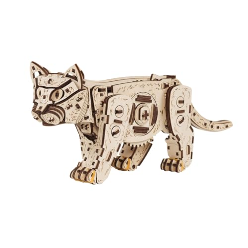 3D Wooden Puzzle for Adults, Mechanical Cat Wooden Model Kits to Build, 236PCS DIY Assembly Pet Jigsaw Puzzle Animal Brain Teaser, Building Toy Gift, KIT Version - color: Wood