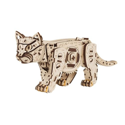 3D Wooden Puzzle for Adults, Mechanical Cat Wooden Model Kits to Build, 236PCS DIY Assembly Pet Jigsaw Puzzle Animal Brain Teaser, Building Toy Gift, KIT Version - color: Wood