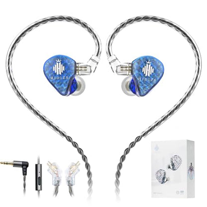 Hidizs MS1 Galaxy IEM Gaming Earphones - Dual Magnetic Engine for Immersive Gaming Sound Wired Earbuds/Inline Mic/Detachable 2-Pin Cable, 3.5mm Plug - color: Blue, size: with Mic