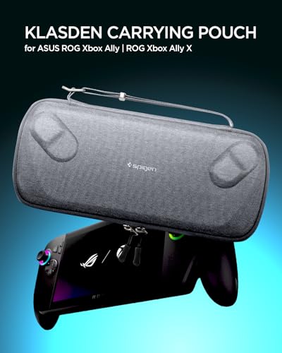 Spigen for Slim Carrying Case Compatible with 2025 ASUS ROG Xbox Ally/Ally X, Slim One-Layer Pouch with Grip Bump, G-Hook and Strap Keeper, Inner Screen Protector, Back Storage Pocket - Charcoal Gray - color: Charcoal Gray