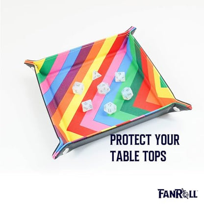 FanRoll Fold Up Dice Tray w/PU Leather Backing: Leather Rainbow, Role Playing Game Dice Accessories for Dungeons and Dragons - color: Rainbow