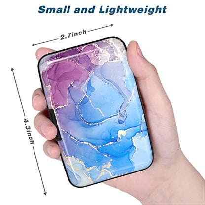 Credit Card Holder, Mini Aluminum Card Wallet RFID Blocking Slim Metal Hard Card Case for Women Men, Blue Purple Marble - color: Blue Purple Marble