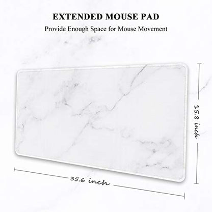 Auhoahsil Large Gaming Mouse Pad, Marble Theme XXL 35.4 x 15.7 in Desk Pad Stitched Non-Slip Rubber Long Computer Mousepad Thin Extended Full Size Desk Mat for Desktop, Laptop, Wireless Mice, White - color: 17 Modern Marble, size: 35.5L x 15.7W inches