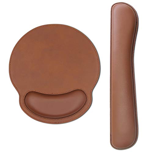 RICHEN Ergonomic PU Leather Keyboard Wrist Rest and Mouse Pad with Wrist Support, Memory Foam Set for Computer/Laptop,Gaming and Office, Comfortable for Easy Typing & Pain Relief (PU Brown) - color: Pu Brown