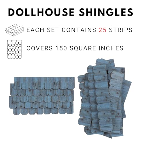 Wooden Roof Shingle Strips for 1:12 Scale Dollhouse Roof | Set of 25 Strips, REDUCIO! - color: Aged Wood Blue