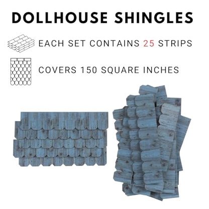 Wooden Roof Shingle Strips for 1:12 Scale Dollhouse Roof | Set of 25 Strips, REDUCIO! - color: Aged Wood Blue