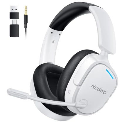 NUBWO 2.4GHz Wireless Gaming Headset for PS5, PS4, PC, Laptop, Mac, 7.1 Surround Sound, Noise Canceling Mic, 20ms Low-Latency, 80Hr Battery, Lightweight & Foldable Bluetooth Gaming Headphones-White - color: White/Black