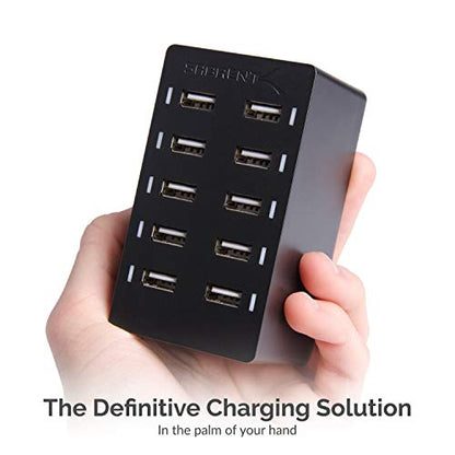 SABRENT 60W 10-Port USB Charging Station, Auto-Detect (AX-TPCS) | 12A family-sized desktop rapid charger; smart auto-detect USB ports; UL certified; black; usb power strip; usb charging hub - size: 10-Port