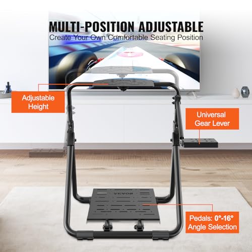 VEVOR Foldable Racing Steering Wheel Stand, Height Adjustable Universal Base Compatible with Logitech & Thrustmaster Racing Wheel and Pedal, Heavy-duty Frame Standard GT/Formula Seating Portable - size: 28.35 x 31.5 x 32.68 in