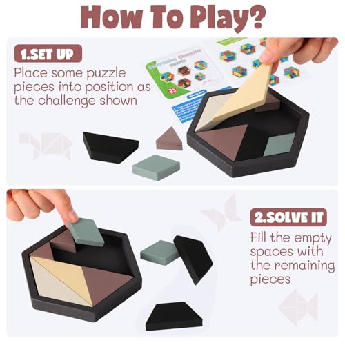 Yunsailing 3 Pack Large Wooden Blocks Puzzles Hexagon Tangram Puzzle Wooden Russian Brain Puzzles for Adult Challenge Teasers Geometric Jigsaw Logic Iq STEM Educational Gift Graduation(Stylish) - style: Stylish