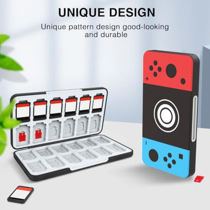 HEIYING Game Card Case Compatible with NINTENDO SWITCH 2 / Micro SD Cards | Portable Game Card Holder, Hard ABS Shell with Soft Silicone Lining, Dedicated Card Slots,Magnetic Closure for Easy Access - color: Classic Buttons Black