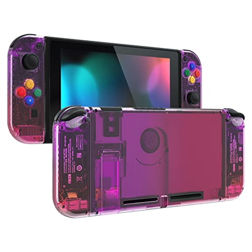 eXtremeRate DIY Replacement Shell Buttons for Nintendo Switch, Back Plate for Switch Console, Housing Case with Colorful Buttons for Joycon Handheld Controller - Gradient Translucent Purple Rose Red - color: Clear Atomic Purple Rose Red