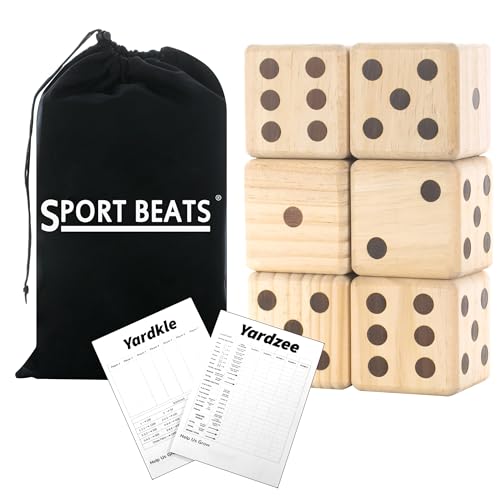 Giant Wooden Yard Dice Set - Outdoor Lawn Games for Adults and Family, 3.5 Inch Solid Pine Wood, Backyard Camping Tailgating Set with Scorecards and Carry Bag