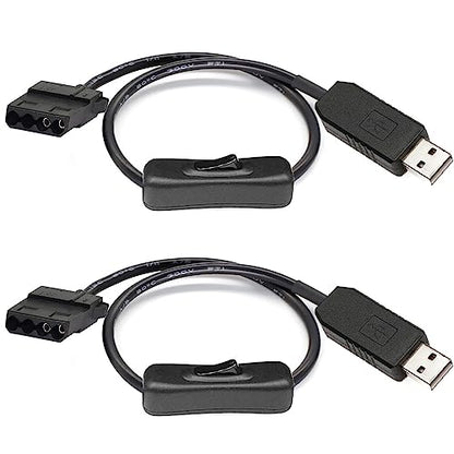 Gebildet Full Speed 12V Voltage Step-Up USB to 4-Pin PC Fan Sleeved Switch Power Adapter Cable(Pack of 2) - style: USB to Molex 4 Pin 5V/12V