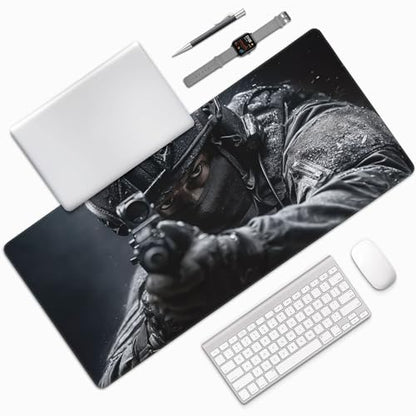 Large Gaming Mouse Pad with Non-Slip Rubber Base, Tactical Soldier Design, Smooth Surface for Work, Office and Home, 35.4" x 15.7 - color: Tactical Soldier