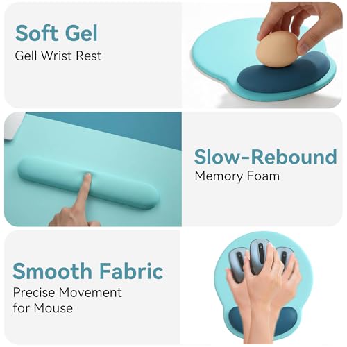Mouse Pad with Keyboard Wrist Rest,Ergonomic Mouse Pad Wrist Support PU Base with Coaster,Mousepad with Nonslip Base for Computer Laptop Keyboard Home&Office - color: L-Teal Plants