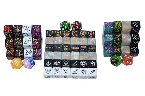 90 Pieces MTG Counter Dice Plus 1 Tokens Life Token Dice Set +1/-1 Counters Keywords Counters Dices D6 Dice Bulk with Pouch for Magic The Gathering. Card Game Accessories, TCG, CCG