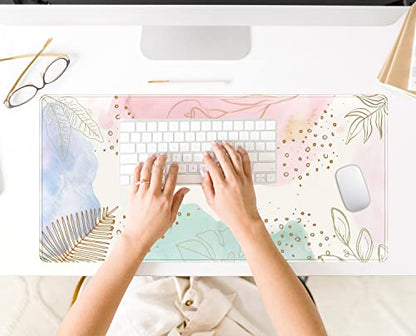 Boho Pastel Painting Mouse Pads, Abstract Mousepad XXL,Extended Mouse Pad for Keyboard & Wireless Mouse,Cute Large Desk Protector Mat Full Desk Gaming Mice Pad for Office Home 31.5x15.75 in - color: B-pink Blue