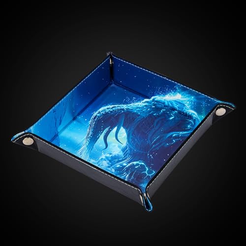 Dice Rolling Tray D&D Folding Square DND Dice Trays PU Leather Desk Organizer Accessory Case for Desktop Storage and RPG Board Games, Jewelry Valet Tray for Women and Men - color: Blue