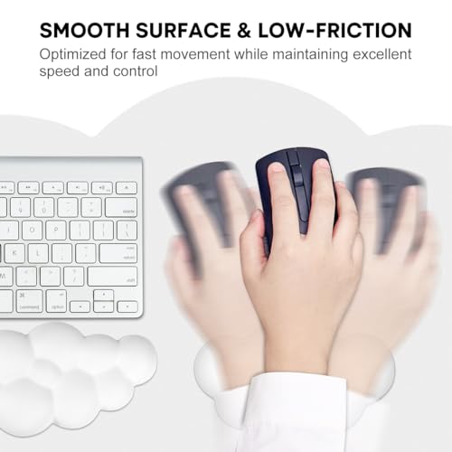 JIKIOU Ergonomic Keyboard Wrist Rest &Large Mouse Pad&Mouse Wrist & Cup Pad | Cute Cloud Shape, 4 in 1 Memory Foam Desk Mat, Ultra-smooth Surface, Savior of Wrist Pain, Anti-slip Rubber Base, Waterproof - color: 02White