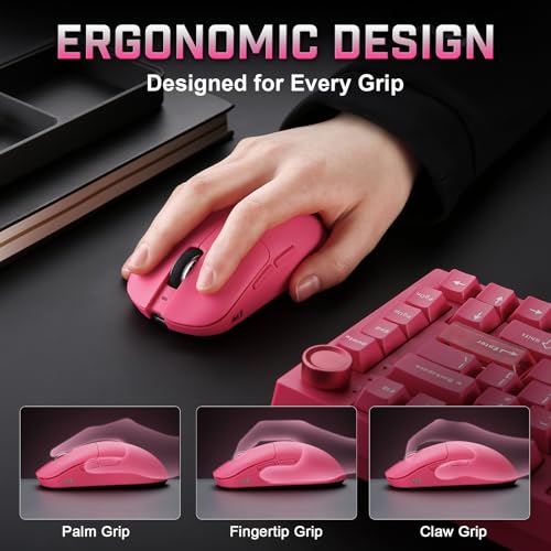 YUNZII M1 PAW3311 Sensor Wireless Gaming Mouse (Pink) | 7-Level DPI Adjustment Up to 10000 DPI, Stable 1000Hz polling rate, 60g Lightweight Design, Easy Software for Win & Mac - color: Pink