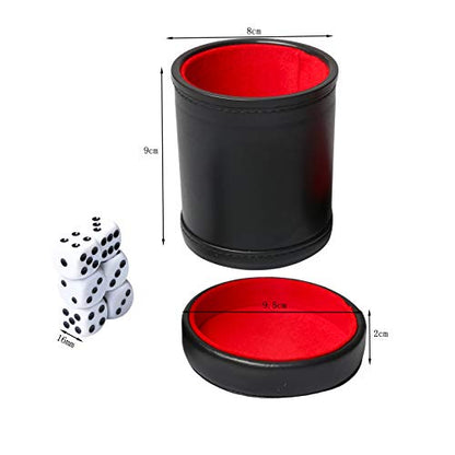 Leatherette Dice Cup with Lid, Red Felt-Lined Dice Shaker Includes 6 Regular Dice for Liars Dice/ Farkle/ Yahtzee/ Games, 1 Pack - color: Red