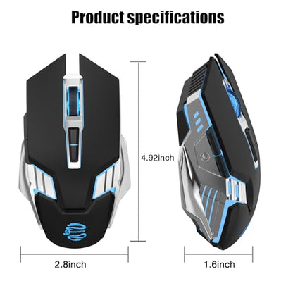 Bluetooth Gaming Mouse, RGB Rechargeable USB Wireless Mouse, Quiet Click, LED Backlit, Ergonomic, with Side Button, 6 Button, DPI Adjustable, Computer Mice for Laptop PC MacBook Chromebook - Black - color: Black
