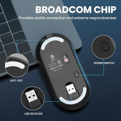 MAGIC-REFINER X1 Wireless Computer Mouse with Battery Level Visible, Black | 2.4G Portable, Ultra Slim USB Mouse, Silent Click, 1600 DPI for Win/Mac/PC/Laptop/Computer/Office/Travel - color: Black