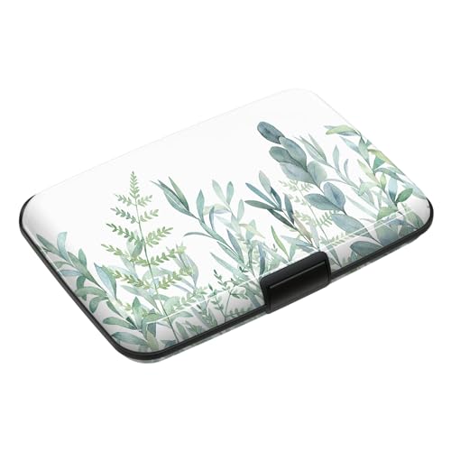 Credit Card Holder, RFID Blocking Aluminum Hard Case, Slim Mini Business Metal Wallet for Women Men, Green Plant Leaves - color: Green Plant Leaves