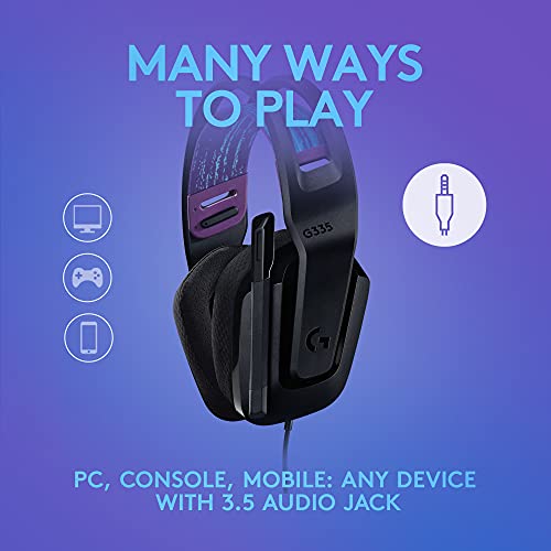 Logitech G335 Wired Gaming Headset (with Flip to Mute Microphone) - Black | Flip to mute microphone, 3.5mm audio jack, memory foam earpads, compatible with PC, PlayStation, Xbox, Nintendo Switch - color: Black, style: Wired