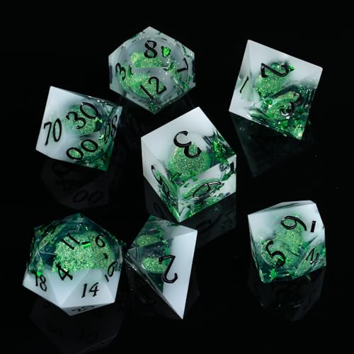 Liquid Core DND Dice Set, 7 Pcs Resin Sharp Edge Polyhedral Dice Quicksand D&D Dice for Dungeons and Dragons RPG Role Playing Table Games