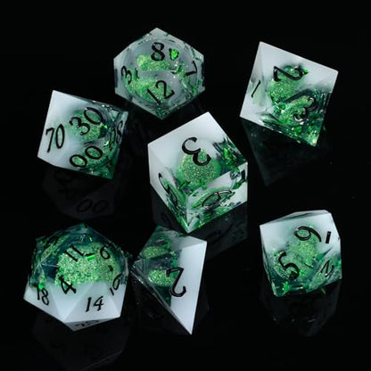 Liquid Core DND Dice Set, 7 Pcs Resin Sharp Edge Polyhedral Dice Quicksand D&D Dice for Dungeons and Dragons RPG Role Playing Table Games