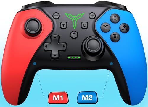 ELISWEEN Switch Controller 1-Pack, Wireless Pro Controller for Switch2/Switch/Lite/OLED, Bluetooth Gamepad with Programmable Back Buttons, Turbo, Vibration, Gyro, Compatible with iOS/Android/PC - color: Dark Red &Blue-1pack