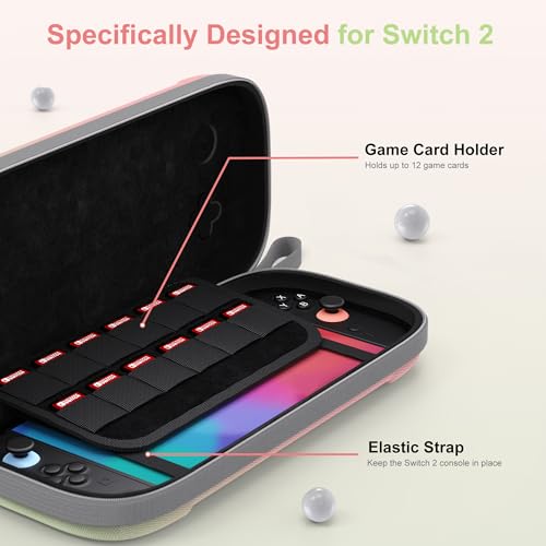 STARTRC GAMES Slim Carrying Case for Nintendo Switch 2 2025, Hard Shell Travel Case with 12 Game Card Slots, Portable Carry Bag for Switch 2 Console Pink & Green - color: Pink & Green