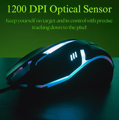 Wired USB Mouse – RGB Optical Computer Mouse,1200 DPI Office,Home and Game Mice for Windows PC, Laptop, Desktop, Notebook, for Right or Left Hand Use (Black)