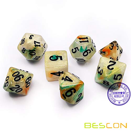Bescon Magical Stone Dice Set Series, 7pcs Polyhedral RPG Dice Set Gold Ore, Polybag Packing - color: Gold Ore in Polybag