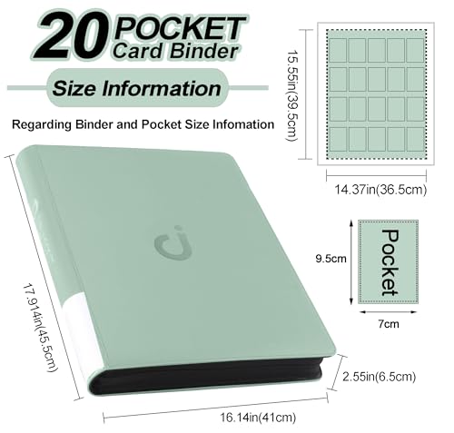 Premium 2000 Pocket Card Binder - 20 Pocket Trading Card Binder with Sleeves Fits 2000 Cards, Ringless Card Album for TCG - Model A，Asakusa Green - color: 20P - Asakusa Green