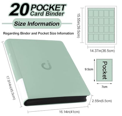 Premium 2000 Pocket Card Binder - 20 Pocket Trading Card Binder with Sleeves Fits 2000 Cards, Ringless Card Album for TCG - Model A，Asakusa Green - color: 20P - Asakusa Green