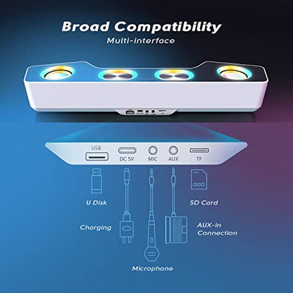 Fifine Gaming Speakers for PC, Bluetooth Computer Speakers Wireless with Aux-in for Desktop Laptop, RGB Desk Loudspeakers with Volume Control for Party Streaming Meeting A16 White - color: White